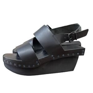 Trippen Flush black leather platform wedge sandals size 39 US 9